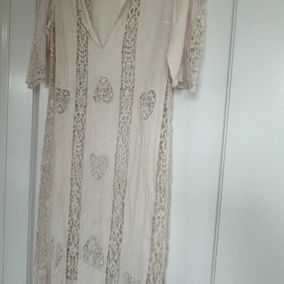 Figue Embroidered Lace Maxi Dress Sz XS Scalloped Trim V-Neck Quarter Sleeves - Picture 2 of 10